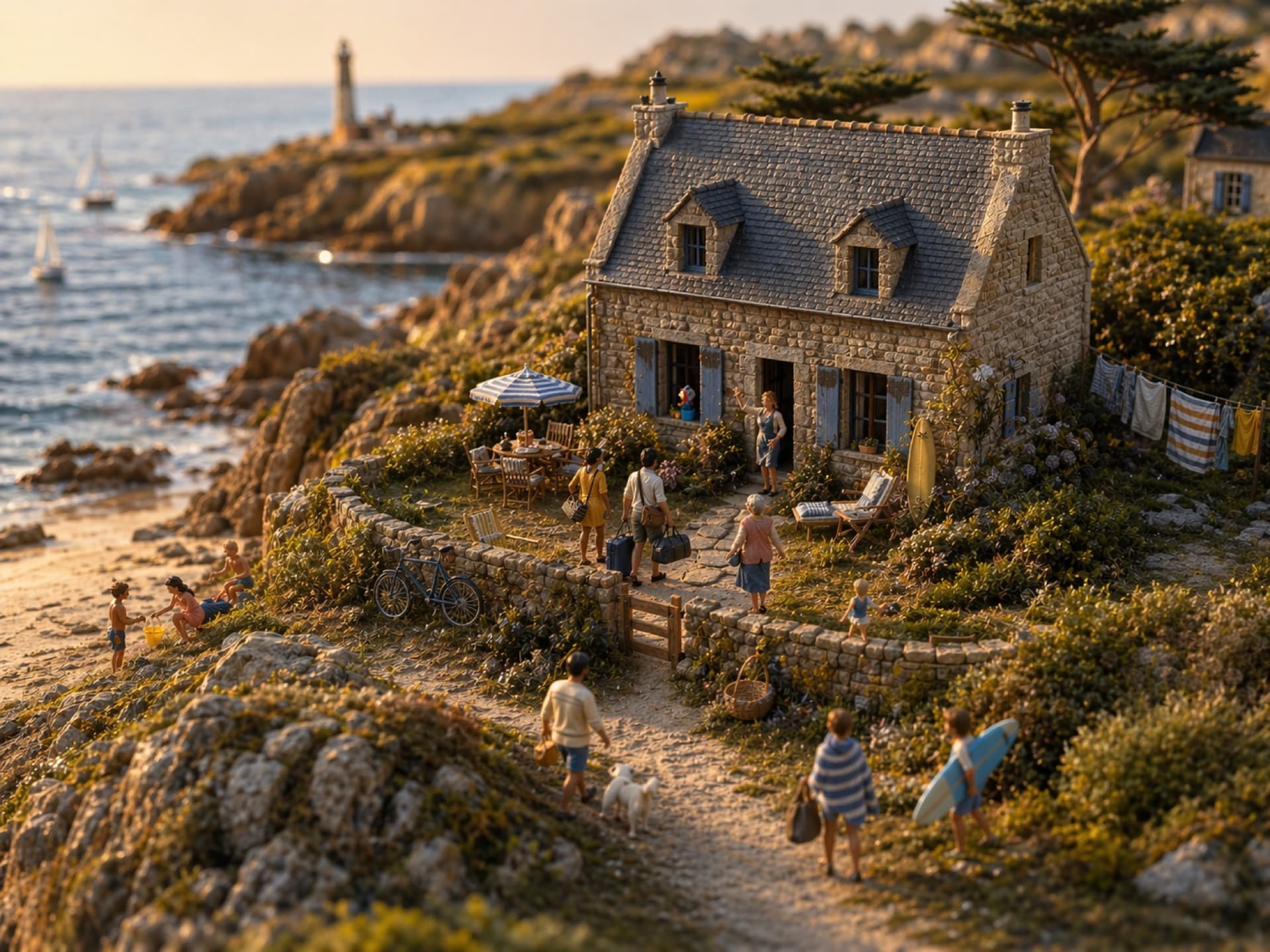 Arrivée des voyageurs dans une maison bretonne, accueillis par la propriétaire