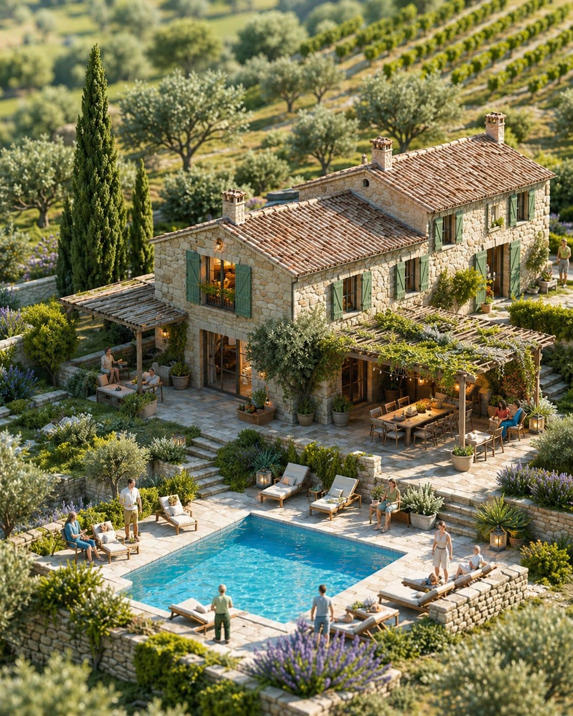Mas provençal entouré d'oliviers et de vignes avec piscine